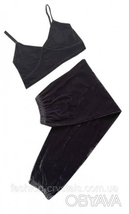 
стильна велюрова піжамка топ із штанами
-топ з відрізним ліфом, бретельки регул. . фото 1