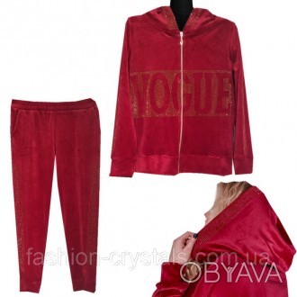 
розкішний велюровий костюм у модному червоному кольорі, декорований аплікацією . . фото 1