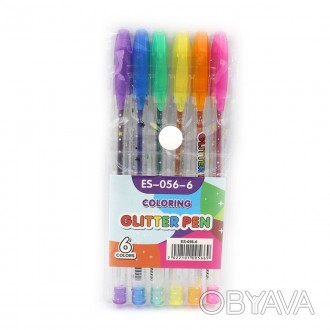 Ручка гелева набір 6 кольорів 056-6ES Glitter pen PVC. . фото 1