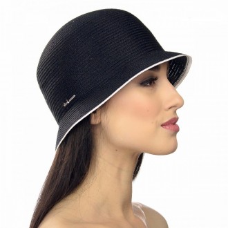 Только чёрная сбелым кантом Женская шляпа с контрастым кантом по краю полей изве. . фото 3