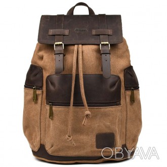 Канвас рюкзак-мішок TARWA RCc-0010-4lx зі шкірою крейзі хорс практичний та затре. . фото 1