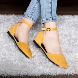 Женские туфли желтые Euki 2782 Туфли женские выполнены из искусственной замши. М. . фото 2