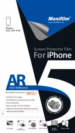 Защитная пленка Monifilm для iPhone 5/5S/5SE (front + back), AR - глянцевая (M-A. Киев. фото 1 Защитная пленка Monifilm для iPhone 5/5S/5SE (front + back), AR - глянцевая (M-A. Киев. фото 1