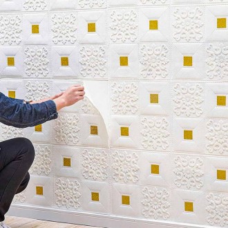 Самоклеюча декоративна настінно-стельова 3D панель фігури з золотом 700х700х5мм . . фото 4