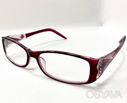 Корректирующие женские прямоугольные очки с камешками на дужках
	материал оправы. . фото 1