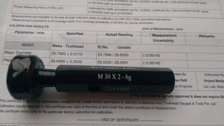 Контркалибры-пробки М30Х2  6g  КИ КИНЕ сертификат калибровки ISO,возможна калибр. . фото 3