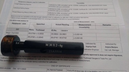 Контркалибры-пробки М30Х2  6g  КИ КИНЕ сертификат калибровки ISO,возможна калибр. . фото 4