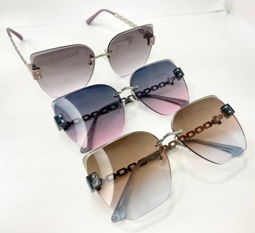 Солнцезащитные женские безоправные очки градиент со срезанной линзой
	защита от . . фото 7