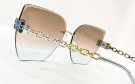 Солнцезащитные женские безоправные очки градиент со срезанной линзой
	защита от . . фото 3