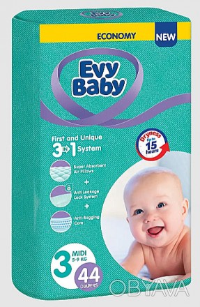 Продам підгузки Evy Baby Midi 3 (5-9 кг), Туреччина. Нову пачку (jambo) 44 шт + . . фото 1