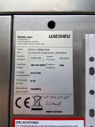 Комплект Wiesheu B4+B8 (Euromat) + рекуператор 2015 год
Печь конвекционная WIESH. . фото 6