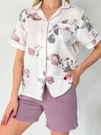  Женская пижама с шортами и рубашкой, летняя пижама комплект домашний костюм мус. . фото 3