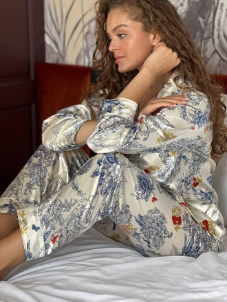 Жіноча піжама шовкова армані сорочка та штани для дівчат домашній костюм Pintere. . фото 6