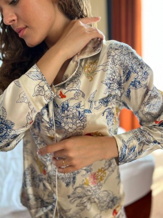 Жіноча піжама шовкова армані сорочка та штани для дівчат домашній костюм Pintere. . фото 7
