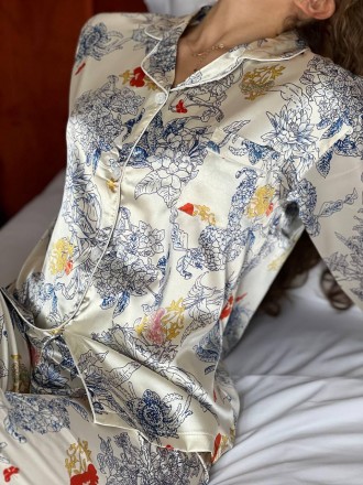 Жіноча піжама шовкова армані сорочка та штани для дівчат домашній костюм Pintere. . фото 9