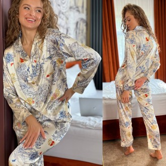 Жіноча піжама шовкова армані сорочка та штани для дівчат домашній костюм Pintere. . фото 2