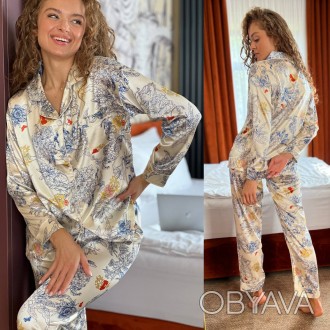 Жіноча піжама шовкова армані сорочка та штани для дівчат домашній костюм Pintere. . фото 1