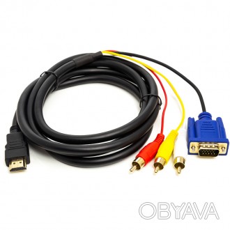 Кабель PowerPlant HDMI (M) - VGA (M)/3*RCA (M), 1080p, 1м призначений для виведе. . фото 1