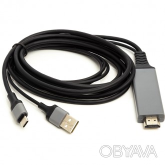 Кабель PowerPlant HDMI (M) - USB AM+Type-C, 1 м використовується для підключення. . фото 1