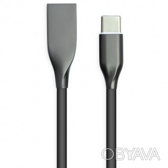 Кабель PowerPlant USB - USB Type-C, 2м, силікон, чорний призначений для зарядки . . фото 1