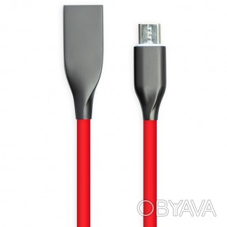 Кабель PowerPlant USB - MicroUSB, 1м, силікон, червоний призначений для зарядки . . фото 1