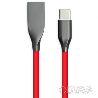 Кабель PowerPlant USB - USB Type-C, 1м, силікон, червоний призначений для зарядк. . фото 1