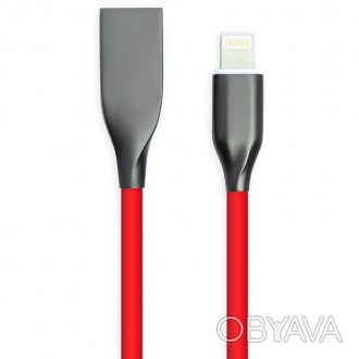 Кабель PowerPlant USB - Lightning, 2м, силікон, червоний призначений для зарядки. . фото 1