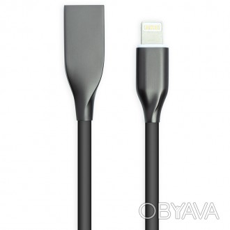Кабель PowerPlant USB - Lightning, 1м, силікон, чорний призначений для зарядки м. . фото 1