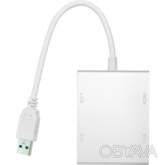 Перехідник PowerPlant USB 3.0 - HDMI, DVI, VGA, RJ45 Gigabit Ethernet
Роз'єм 1: . . фото 1