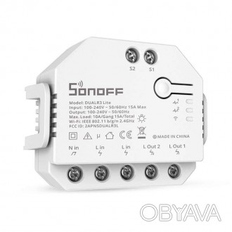 SONOFF DUALR3 LITE - універсальний WiFi модуль подвійного реле з можливістю відд. . фото 1