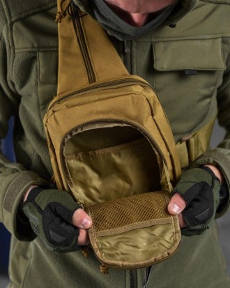 Тактическая сумка через плечо нагрудная сумка однолямочная военная койот нейлоно. . фото 10