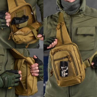 Тактическая сумка через плечо нагрудная сумка однолямочная военная койот нейлоно. . фото 2
