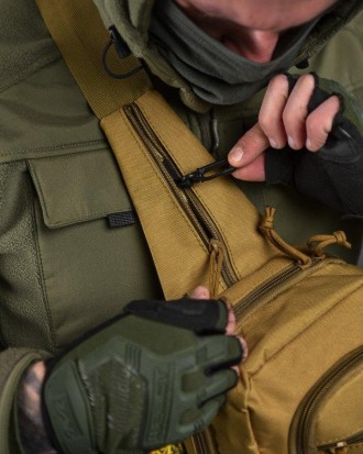 Тактическая сумка через плечо нагрудная сумка однолямочная военная койот нейлоно. . фото 7