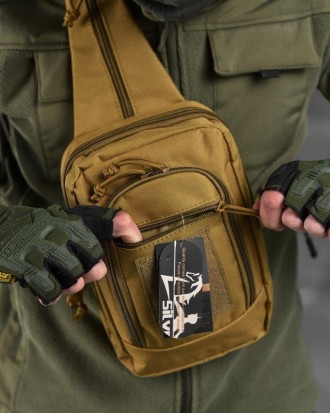 Тактическая сумка через плечо нагрудная сумка однолямочная военная койот нейлоно. . фото 8