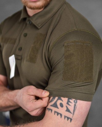Тактична футболка зсу поло для військовослужбовців з липучками під шеврони олива. . фото 8