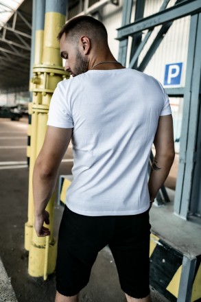 Мужская футболка с v-образным вырезом горловины хлопок классическая однотонная п. . фото 8