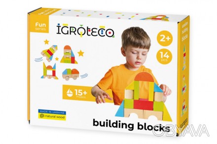 
IGROTECO Будівельні блоки 14 ел 900453 - еко іграшка дерев'яні кубики - перша і. . фото 1