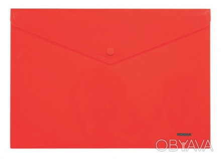 Папка-конверт на кнопці А4+ Norma 160мкм фактура глянець, червона. . фото 1