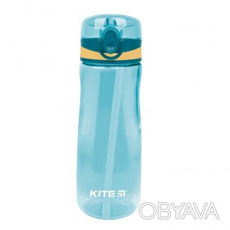 Пляшка для води Kite 600мл з трубочкою, зелена. . фото 1