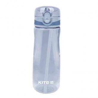 Пляшка для води Kite 600мл з трубочкою, блакитна. . фото 2