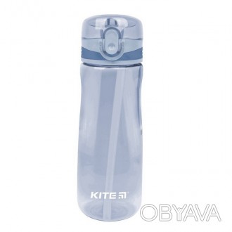 Пляшка для води Kite 600мл з трубочкою, блакитна. . фото 1