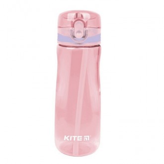 Пляшка для води Kite 600мл з трубочкою, рожева. . фото 2