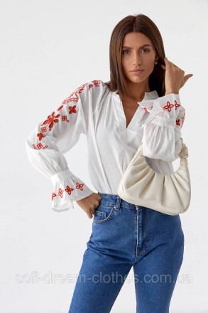 ??Женская блузка-вышиванка с широкой горловиной
?️Турция
?️80% хлопок 20% полиэс. . фото 5