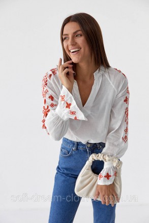 ??Женская блузка-вышиванка с широкой горловиной
?️Турция
?️80% хлопок 20% полиэс. . фото 3