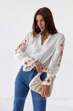 ??Женская блузка-вышиванка с широкой горловиной
?️Турция
?️80% хлопок 20% полиэс. . фото 9