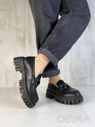 Туфлі чорні жіночі лофери на тракторній підошві натуральна шкіра
колір: BLACK
ма. . фото 1