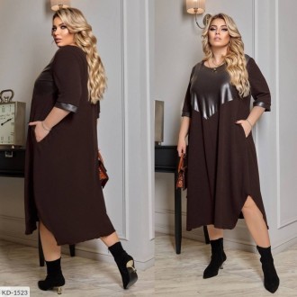 Платье KD-1529
Ткань: креп дайвинг + эко-кожа Турция.
Цвет: шоколад, черный и ка. . фото 8