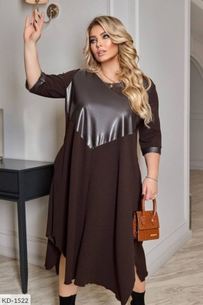 Платье KD-1529
Ткань: креп дайвинг + эко-кожа Турция.
Цвет: шоколад, черный и ка. . фото 9