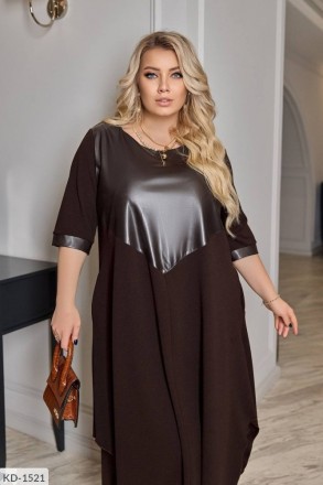 Платье KD-1529
Ткань: креп дайвинг + эко-кожа Турция.
Цвет: шоколад, черный и ка. . фото 7