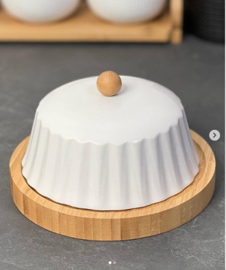 Бамбукова тарілка з порцеляновою кришкою. . фото 2